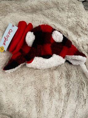Cat & Jack Red Baby Hat & Mitten Set